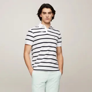 【Tommy Hilfiger】官方旗艦館 精緻條紋彈性 Polo 衫_裸色