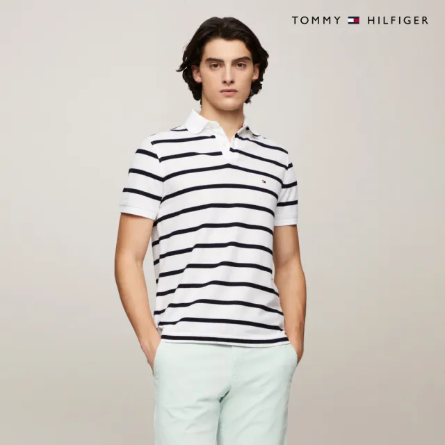 【TOMMY HILFIGER】官方旗艦館 精緻條紋彈性 Polo 衫_裸色