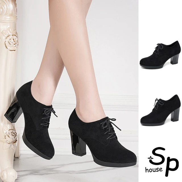Sp house 性感都會羊絨圓頭繫帶粗高跟鞋(黑色跟高可選 Sp house 性感都會羊絨圓頭繫帶粗高跟鞋(黑色跟高可選)