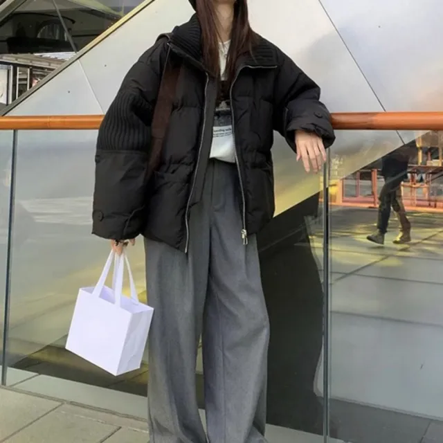 【米蘭精品】現貨+預購 真羽絨90%鴨絨羽絨外套(針織拼接高領女夾克2色74jx64)