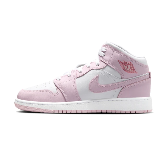 NIKE 耐吉 Air Jordan 1 Mid 女鞋 大童 粉白色 AJ1 運動 喬丹 透氣 皮革 休閒鞋 DQ8423-608