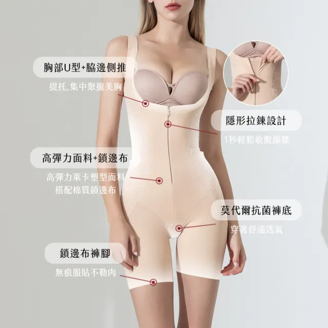 【beaulace 薄蕾絲】中重塑提臀收腹拉鍊式塑身衣 移脂魔法 速(中塑型塑身衣)