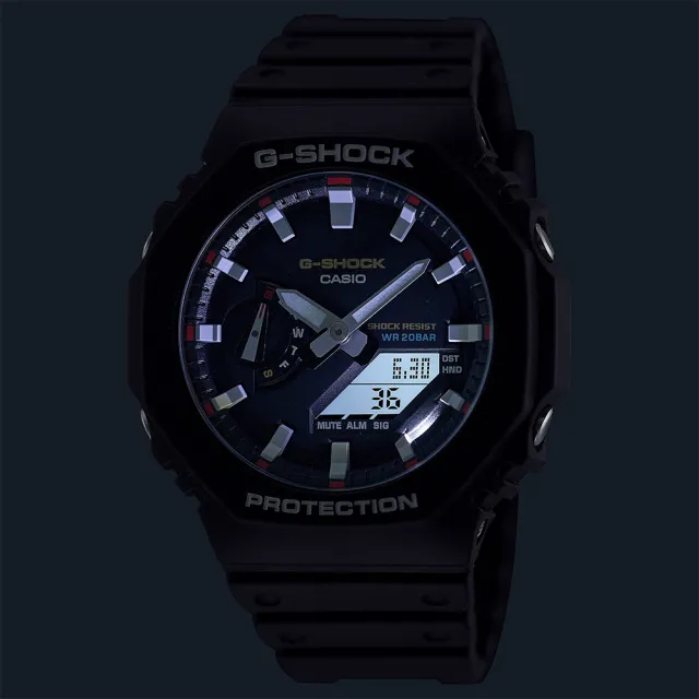 【CASIO 卡西歐】G-SHOCK 八角防護雙顯手錶 雙11 送禮(GA-2100RL-1A)
