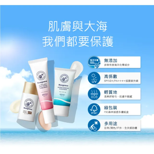 【Neogence 霓淨思】舊版 水感全效防曬乳50ml-SPF50+/PA++++(海洋友善)