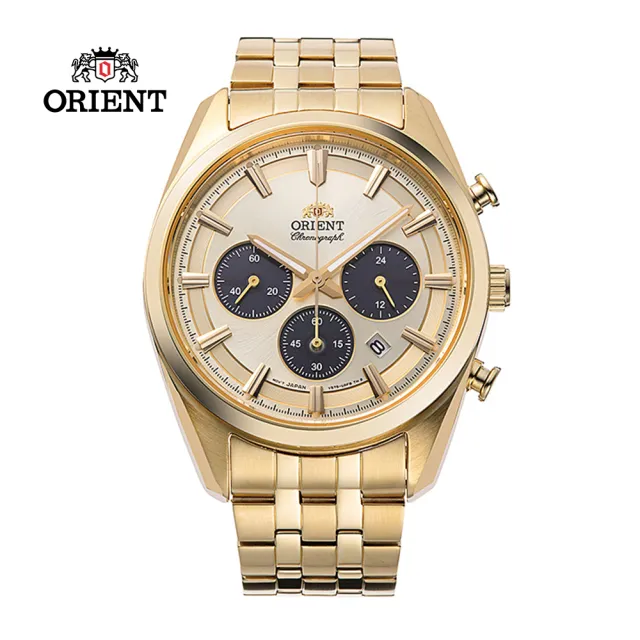 【ORIENT 東方錶】ORIENT東方錶 Quartz Sports系列太陽能跑馬計時腕錶 鋼帶款 金色 - 40.0 mm(RA-TX0301G)