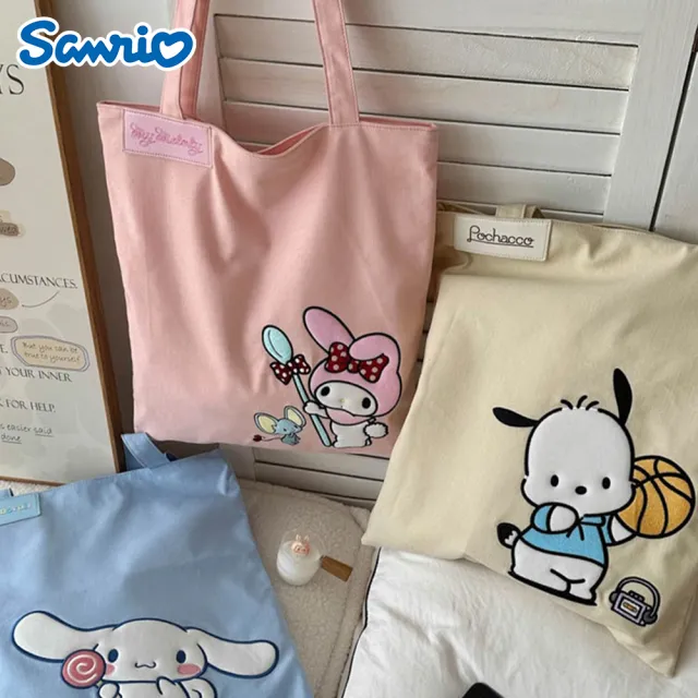 【SANRIO 三麗鷗】雙11 三麗鷗牛仔帆布補習袋手提袋單肩包 可裝A4(酷洛米/大耳狗/美樂蒂/凱蒂貓