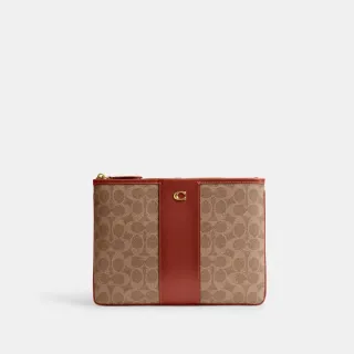 【COACH】蔻馳官方直營 經典Logo 28號手拿包-B4/棕黃色 鏽紅色(CJ873)