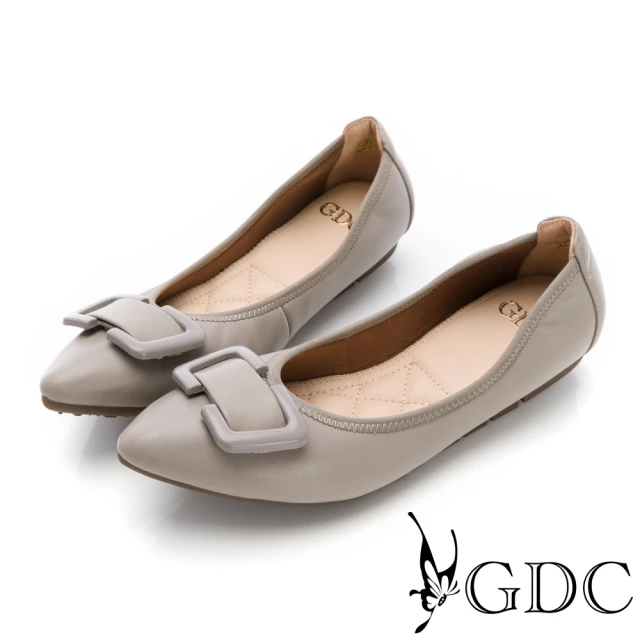 GDCGDC 尖頭方釦優雅法式女伶平底鞋-灰色(424772-15)