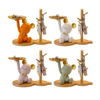 【SUNORO】暴力熊玄關收納擺件 居家擺飾 鑰匙收納/喬遷佈置/新年/交換禮物禮盒(小熊托盤+置物架)