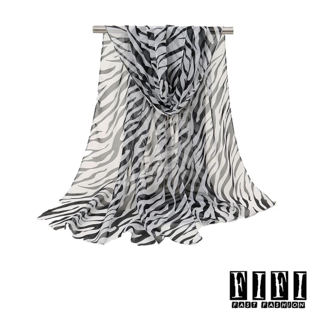 FIFI 飛時尚 經典復古黑白斑馬紋印花50X150雪紡紗圍