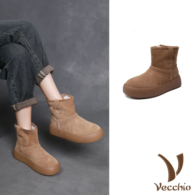 Vecchio 真皮雪靴 厚底雪靴/經典麂皮絨面復古拼接厚底