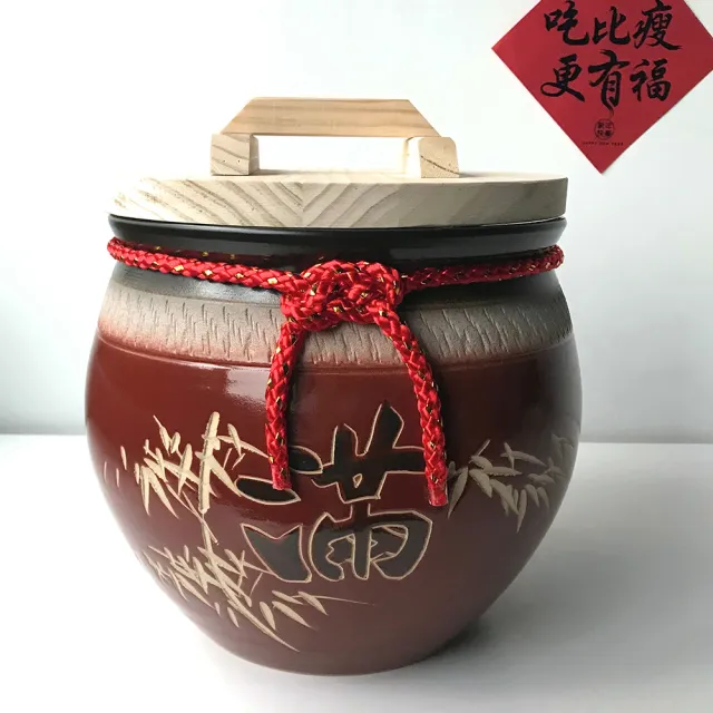 【鶯歌陶瓷】純手工招財陶瓷米甕_10台斤附五帝錢(米甕/米缸/米桶/米箱/聚寶盆)