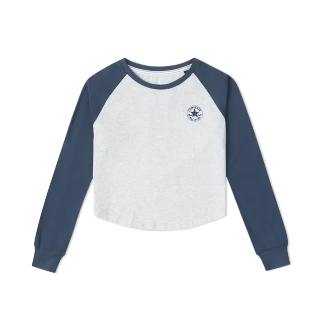 CONVERSE Cozy Raglan LS Tee 女款 深藍白色 撞色 短版 長袖 運動 休閒 上衣 10027571-A07