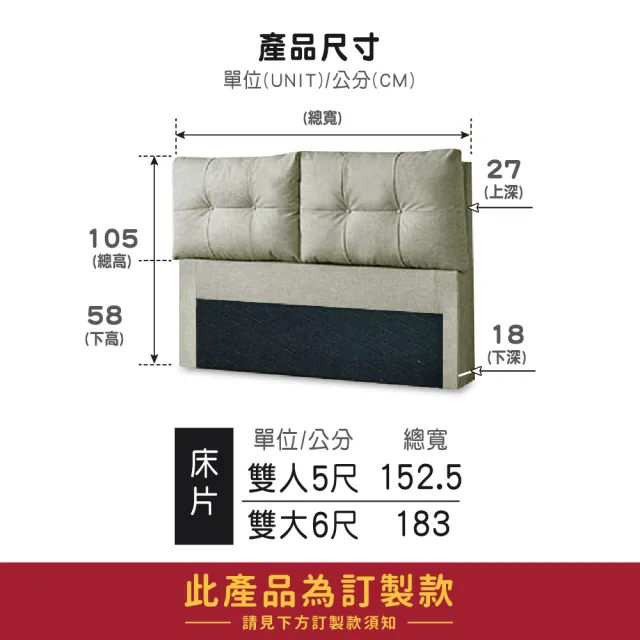 【ASSARI】雙人5尺普萊斯貓抓皮床頭片