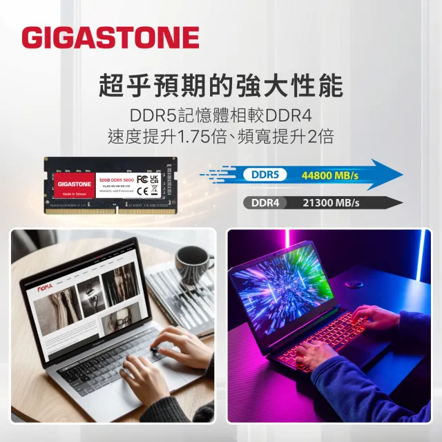 【GIGASTONE 立達】DDR5 4800MHz 32GB 筆記型記憶體單入(NB專用)