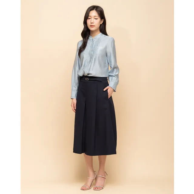 【perng yuh 芃諭名品】恬雅質感 中長褶裙(附腰帶)(2025 SS Collection|4A春夏新品上市)