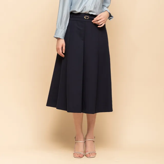 【perng yuh 芃諭名品】恬雅質感 中長褶裙(附腰帶)(2025 SS Collection|4A春夏新品上市)