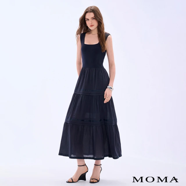 MOMA 海軍藍異材拼接洋裝(深藍色)
