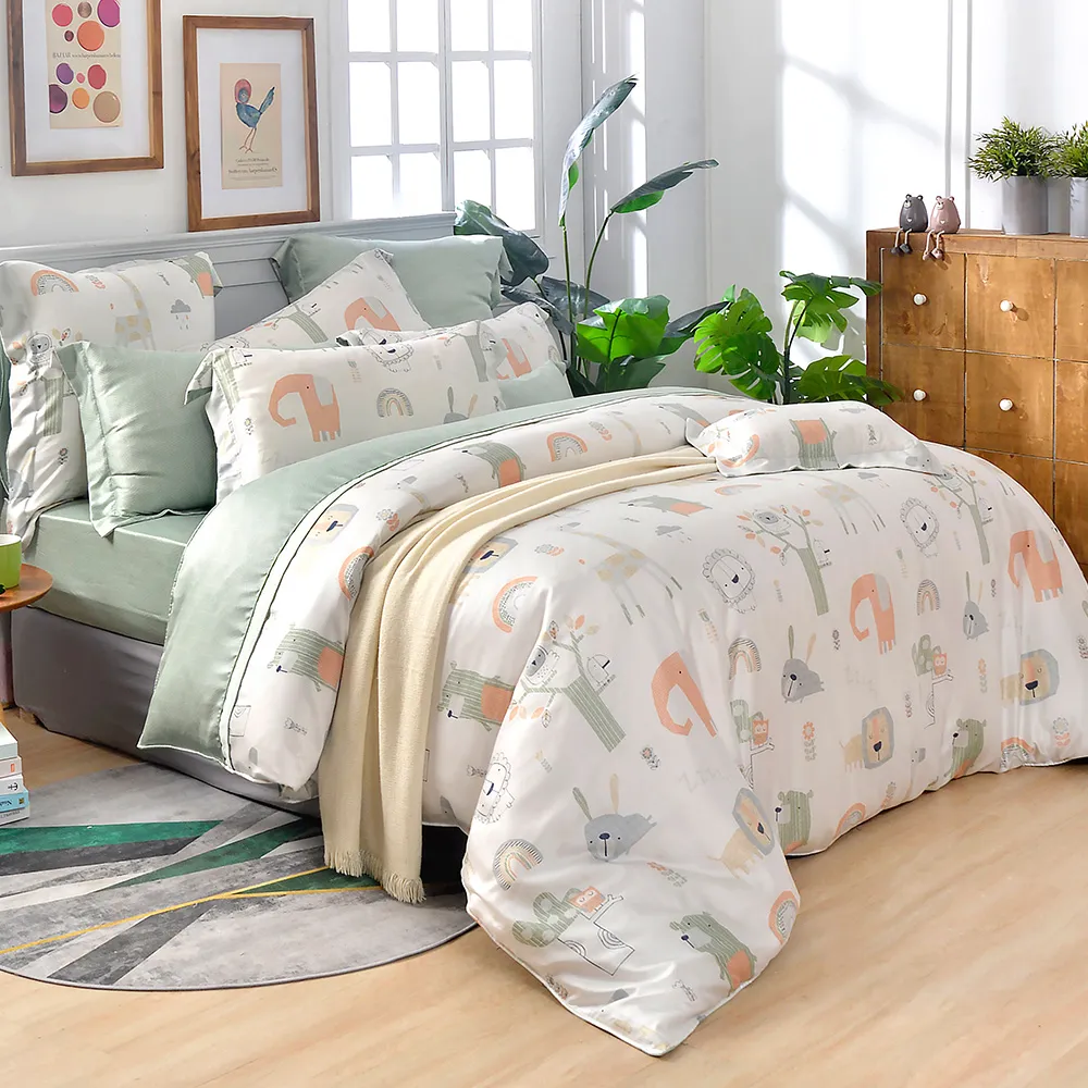 【Great Living 格蕾寢飾】Abelia 100%天絲木漿兩用被床包四件組-雙人150x186cm(600織 多款)