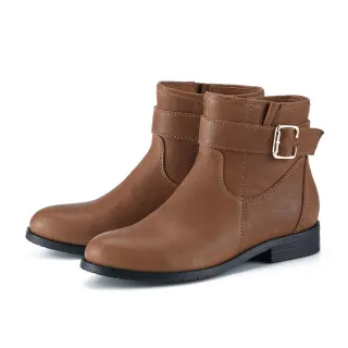 【ORIN】復古牛皮釦環低跟短靴(棕色)