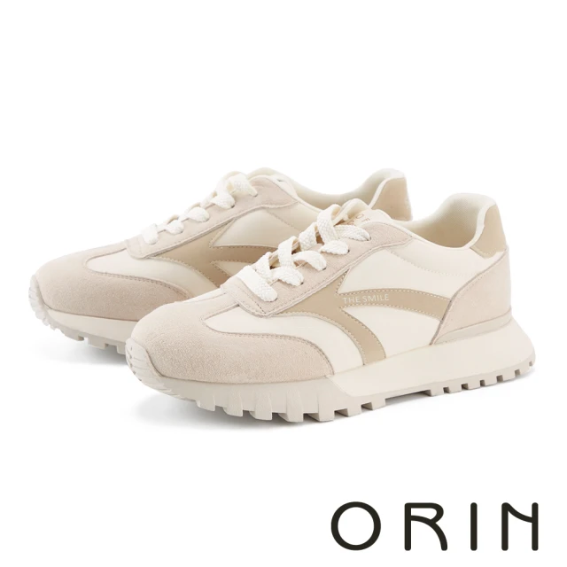 ORINORIN 撞色百搭綁帶休閒鞋(米色)