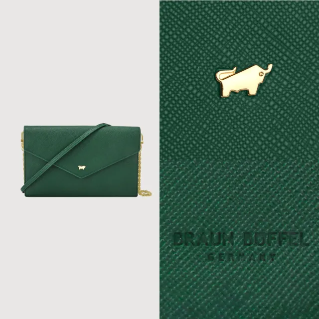 【BRAUN BUFFEL 德國小金牛】碧雅-TW 信封包-孔雀石綠(BF858-720-MC) 錢包送禮推薦