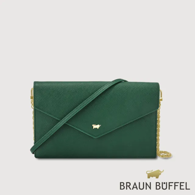 【BRAUN BUFFEL 德國小金牛】碧雅-TW 信封包-孔雀石綠(BF858-720-MC) 錢包送禮推薦