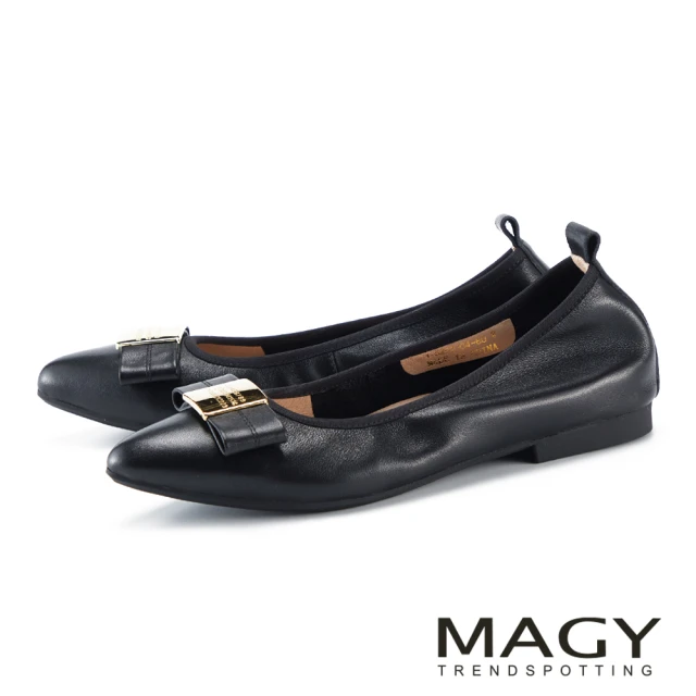 MAGY 典雅方釦牛皮尖頭低跟鞋(黑色)優惠推薦