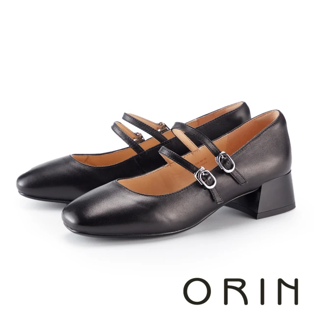 MAGY 典雅方釦牛皮尖頭低跟鞋(黑色)優惠推薦