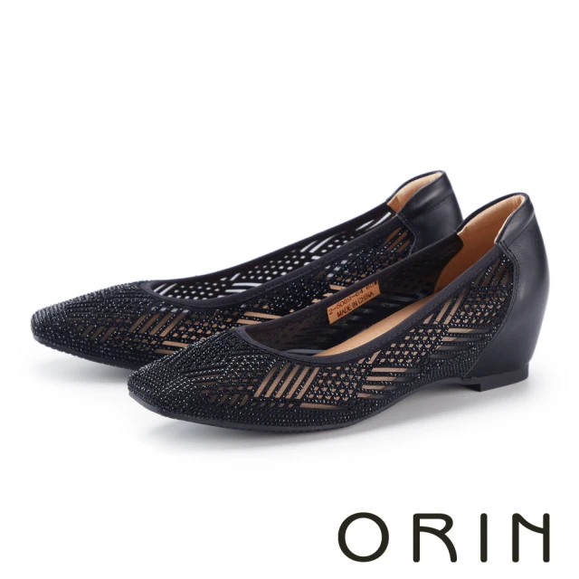 ORIN 鑽透膚鏤空尖頭低跟鞋(黑色)