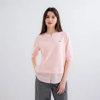 【Arnold Palmer 雨傘】女裝-異材質拼接假兩件開襟上衣(粉色)