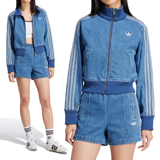 adidas 愛迪達 Denim TT 女款 藍色 運動 休閒 拉鍊 口袋 三葉草 愛迪達 立領 牛仔 外套 JD2570