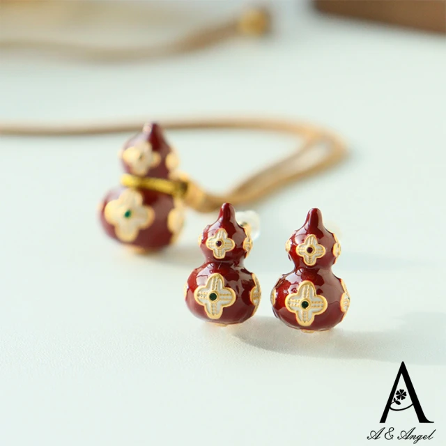 ANGEL 葫蘆滴油四葉草可抽拉項鍊耳環可選(紅色)折扣推薦