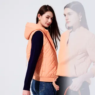 【KERAIA 克萊亞】鮮橙芬達輕量薄款鋪棉連帽背心