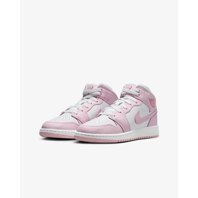 NIKE 耐吉 運動鞋 休閒鞋 女鞋 中大童 男鞋 AIR JORDAN 1 MID GS 白 粉 中筒 AJ1 喬丹(DQ8423608)