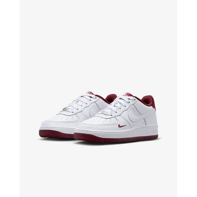 NIKE 耐吉 運動鞋 休閒鞋 女鞋 中大童 男鞋 AIR FORCE 1 LV8 3 GS白紅色 刺繡 小勾 AF1(HF0952100)