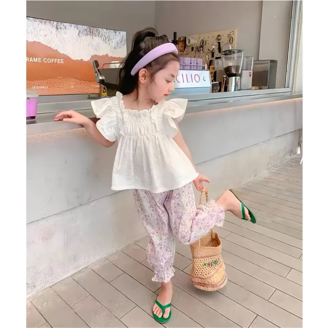 【安朵童舖】現貨韓版兒童防蚊褲女童滿版印花防蚊褲花邊復古防蚊褲渡假風長褲防蚊褲碎花長褲防曬褲(052)