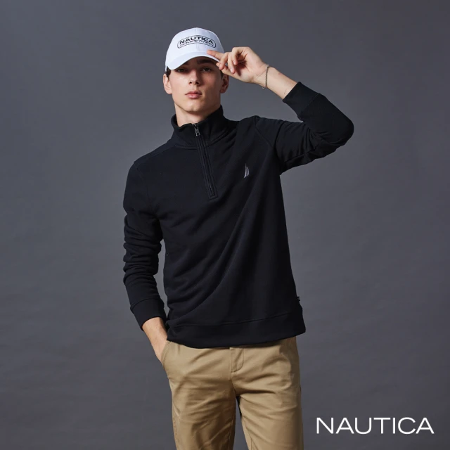 NAUTICA 官方旗艦 男裝 保暖時尚高領拉鍊長袖上衣(黑色)