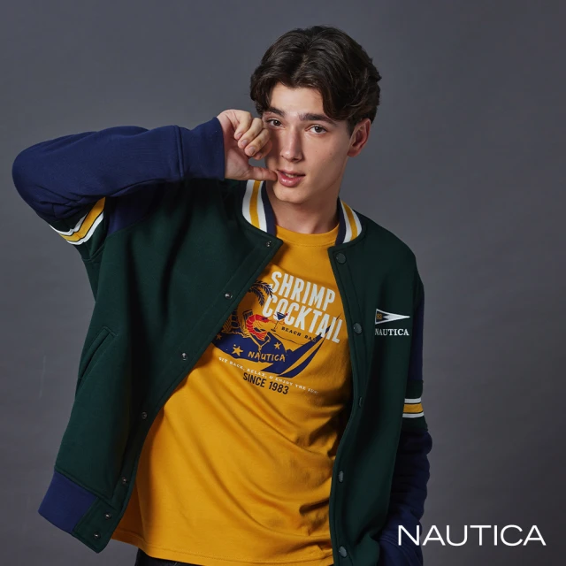 NAUTICA 官方旗艦 男裝 溫暖禦寒內刷毛棒球外套(綠色)