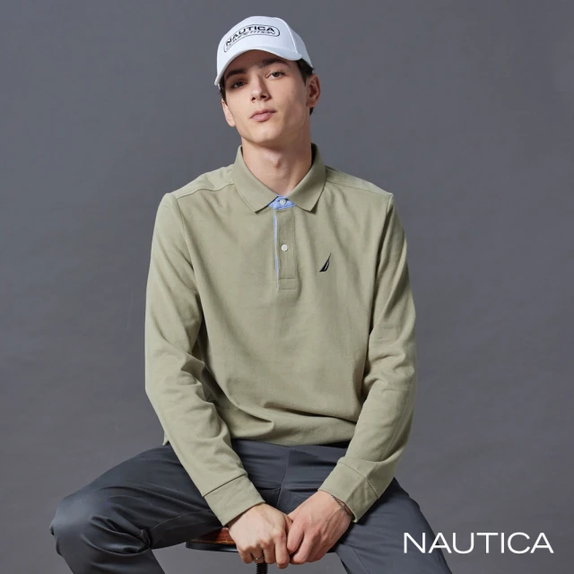 NAUTICA 官方旗艦 男裝 多層次假兩件長袖POLO衫(綠色)