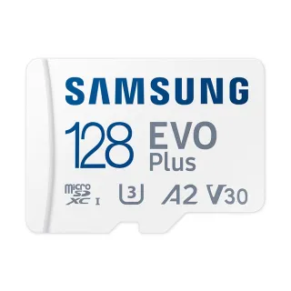 【SAMSUNG 三星】EVO Plus microSDXC U3 A2 V30 128GB記憶卡 公司貨(4K/手機/平板/GoPro/運動攝影)