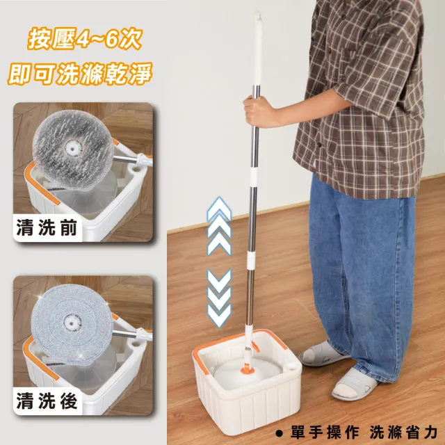 【ONE HOUSE】輕清拖 淨汙分離圓形旋轉拖把組 （圓形旋轉拖把組+圓形拖把布x5）(1組)