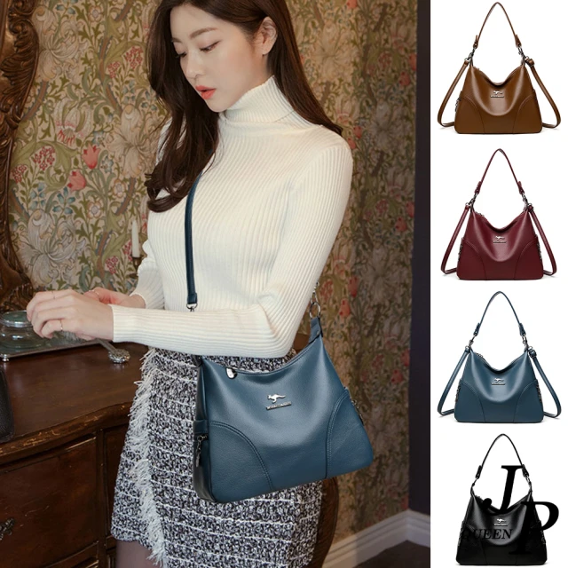 Jpqueen 撞色質感女款束口手提側肩斜背包水桶包(2色可