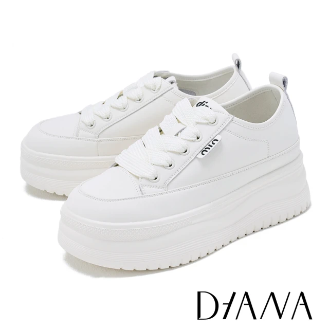 DIANA 牛貼皮綁帶厚底休閒鞋(白色)