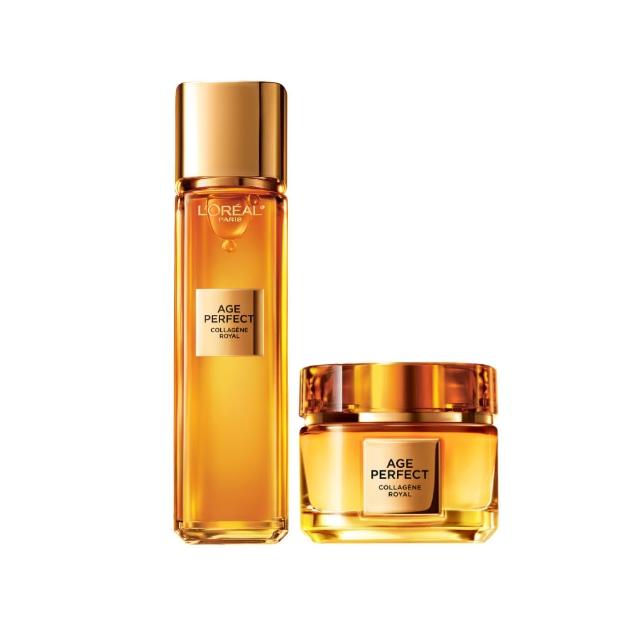 【LOREAL Paris 巴黎萊雅】全新升級2.0金致臻顏花蜜奢養膠原經典組(輕盈乳霜60ml+精華露130ml)