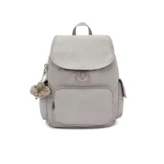 【KIPLING官方旗艦館】『猴子包』溫柔沉穩灰拉鍊掀蓋後背包-CITY PACK S