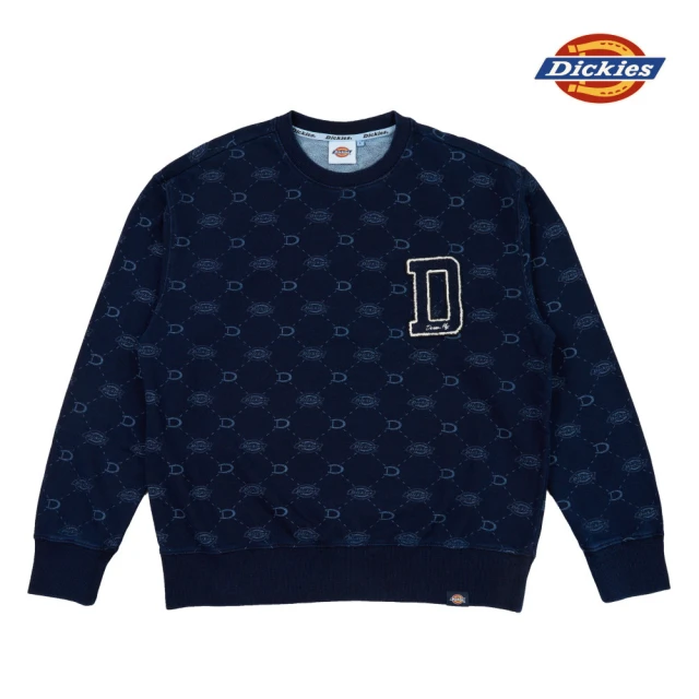 Dickies 男款水洗藍滿版小Logo印花設計休閒大學T｜DK0A87KXF13