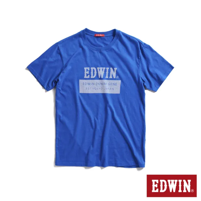 【EDWIN】男裝 人氣復刻款 斜紋經典LOGO短袖T恤(灰藍色)