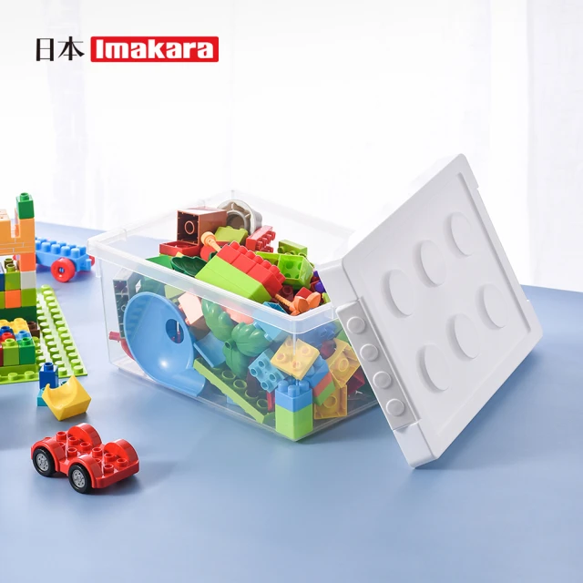 ImakaraImakara 極簡風樂高造型可疊式收納盒-M-3入(玩具整理盒/透明整理箱/把手收納盒)