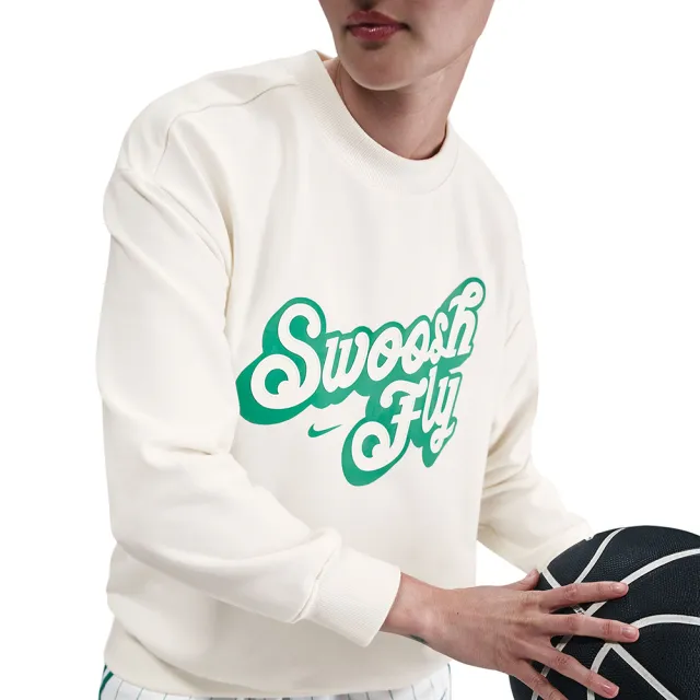 【NIKE 耐吉】長袖上衣 女 大學T 寬鬆版型 毛圈布 AS W NK SWSH FLY SSNL FLC TOP 米 FZ5515-133